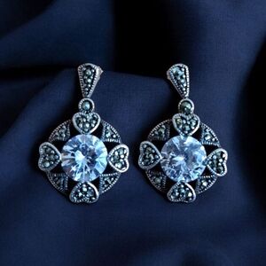925 Sterling Silver Art Deco Style Drop Earrings